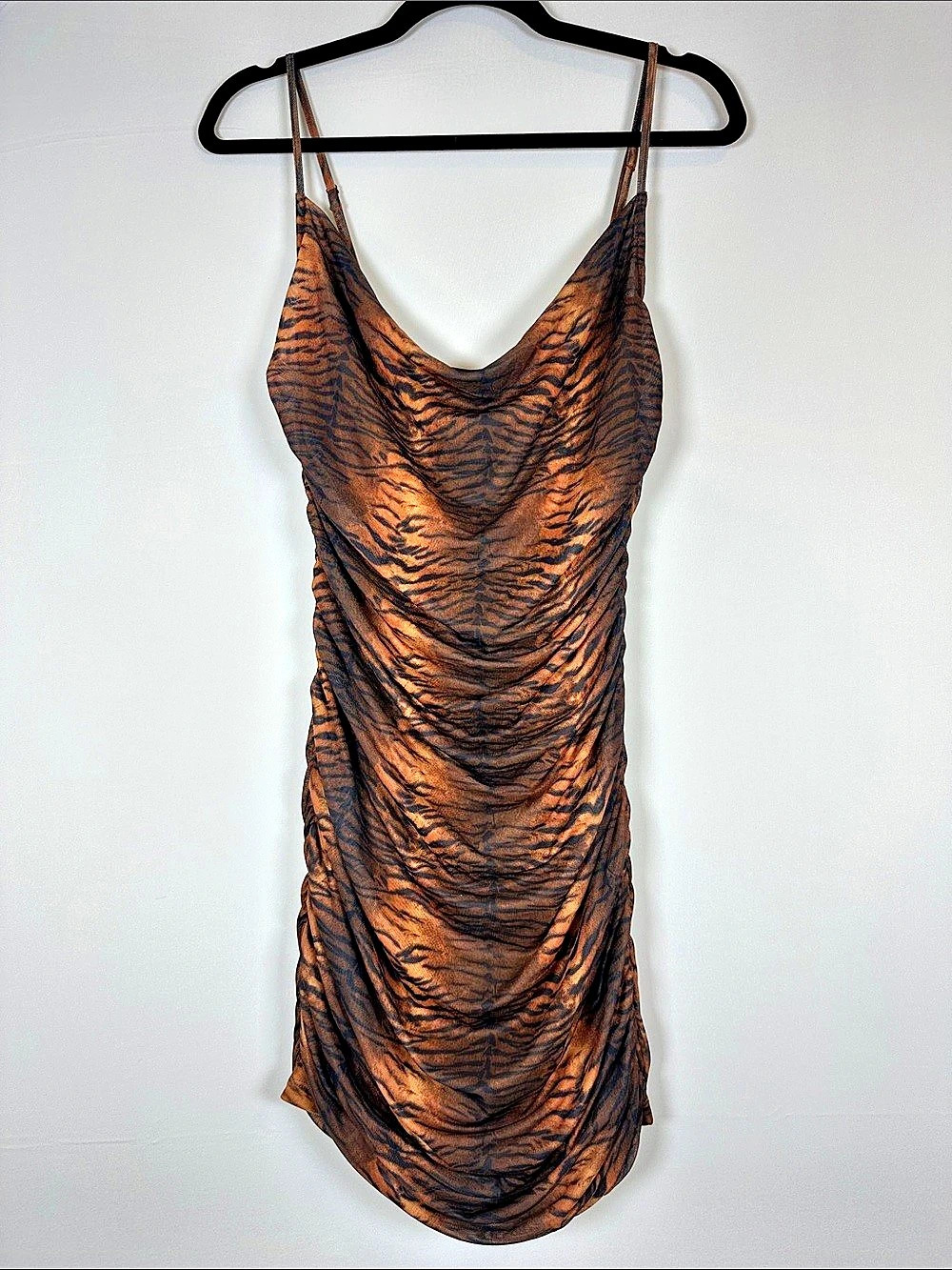 Princess Polly Harlan Tiger Print Ruched Mini Dress Brown Black US 10